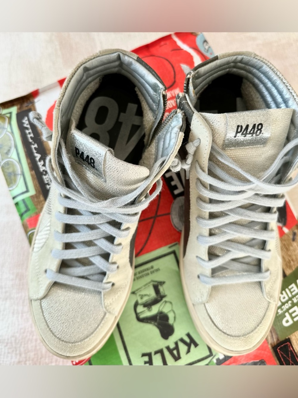 P448 Light Gray Suede High-Top Sneakers